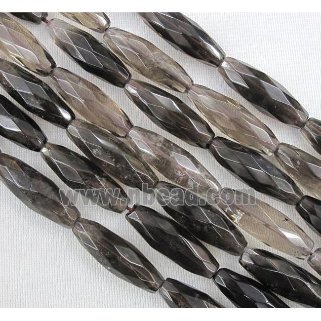 smoky quartz beads, faceted barrel