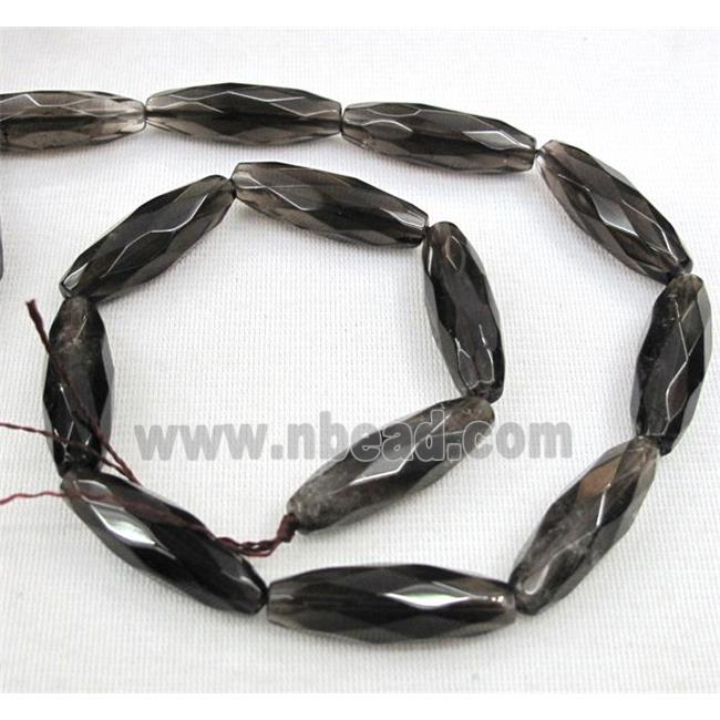 smoky quartz beads, faceted barrel