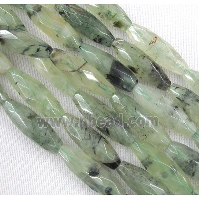 prehnite quartz beads, faceted barrel