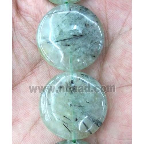 prehnite bead, flat-round, green