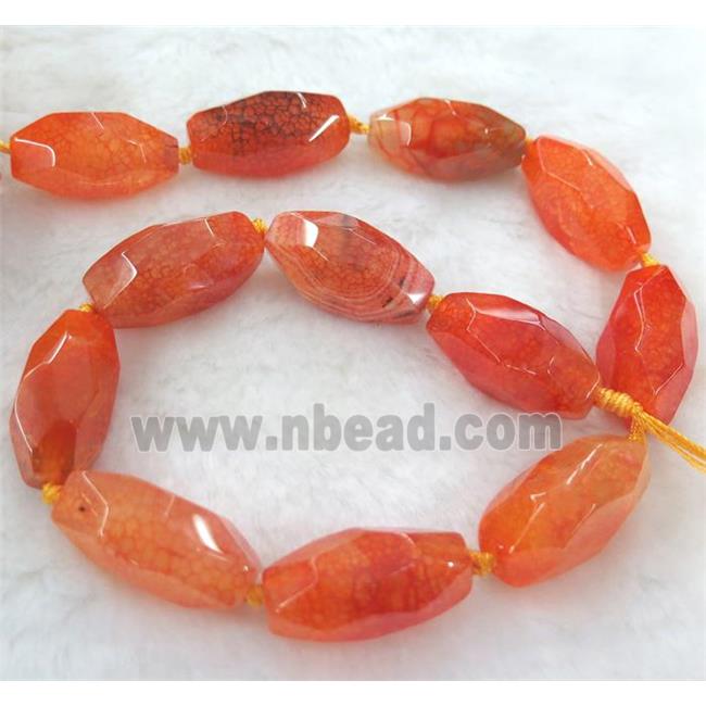 dragon veins agate bead, faceted barrel, orange