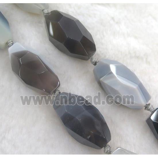 natural grey agate beads, faceted barrel