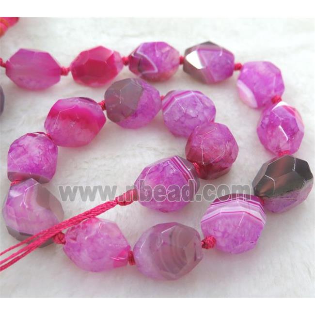 hotpink druzy agate beads, faceted freeform