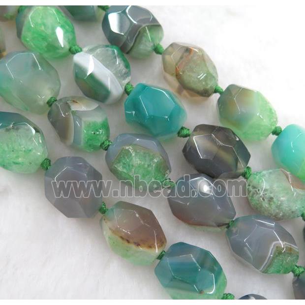 green druzy agate beads, faceted freeform