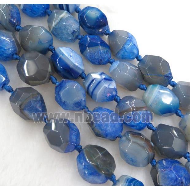 blue druzy agate beads, faceted freeform