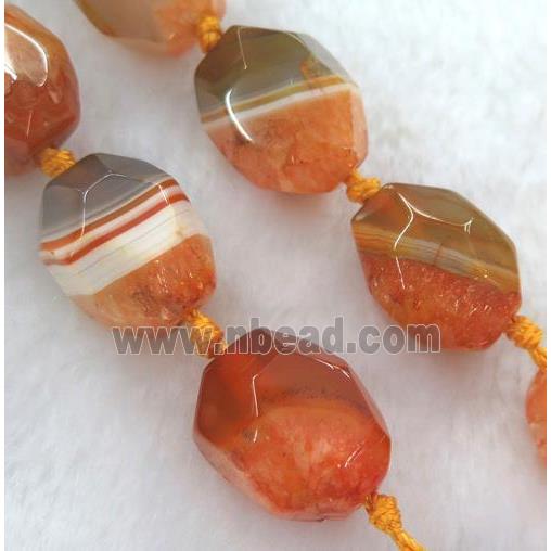 orange druzy agate beads, faceted freeform