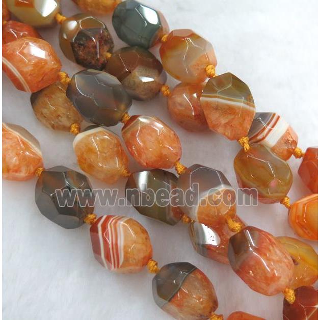 orange druzy agate beads, faceted freeform