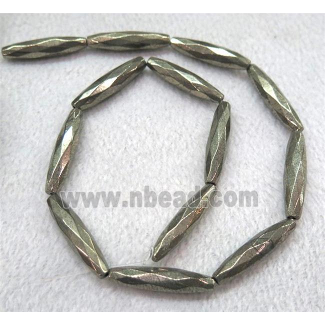 Pyrite bead, faceted rice-shaped