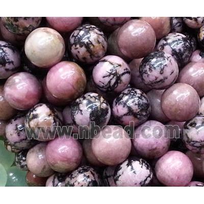 Rhodonite beads, round gemstone, AA grade