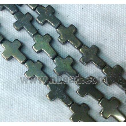 natural Pyrite Cross Beads