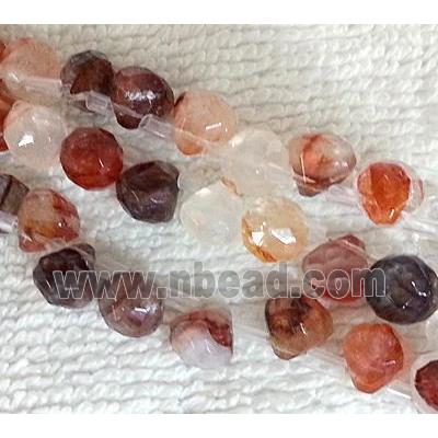 red carnelian bead, faceted teardrop