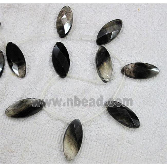 watermelon quartz bead, faceted flat-oval, black