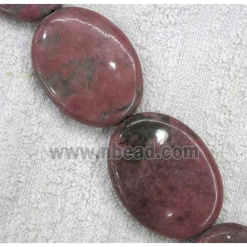 rhodonite bead, flat-oval