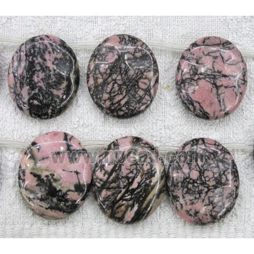 rhodonite bead, flat-oval