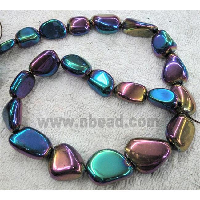 clear quartz beads, freeform, rainbow electroplated