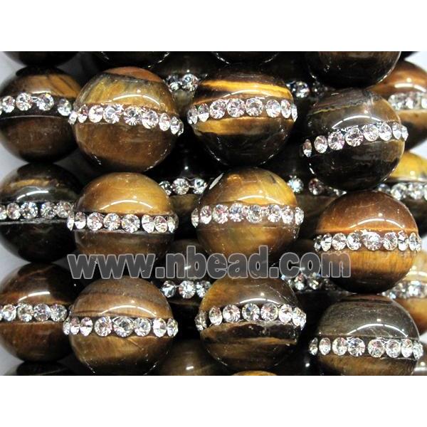 tiger eye bead paved rhinestone, round