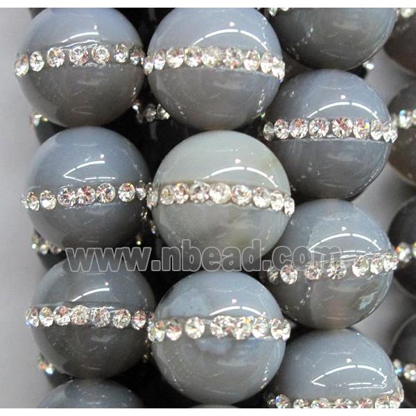 jade bead paved rhinestone, round