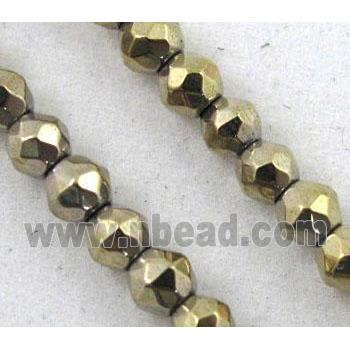 hematite beads, tiny, lt.gold plated, faceted round