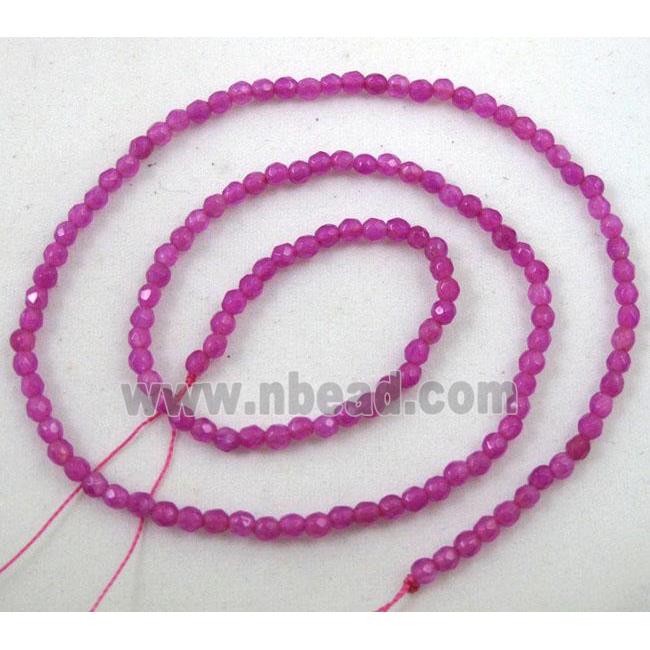 jade bead, tiny, faceted round, hotpink