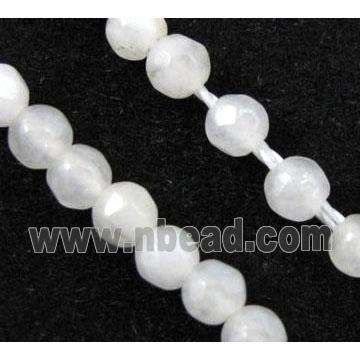 white jade beads, tiny, faceted round