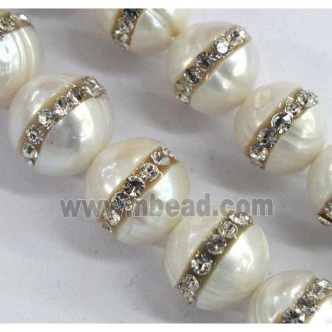 round pearl beads paved rhinestone