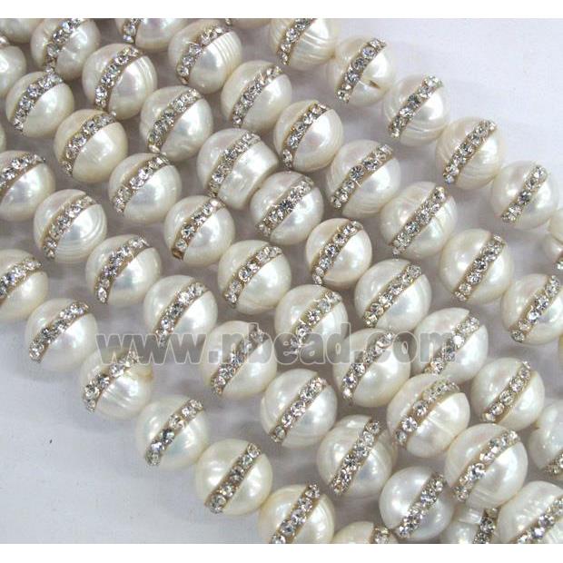 round pearl beads paved rhinestone