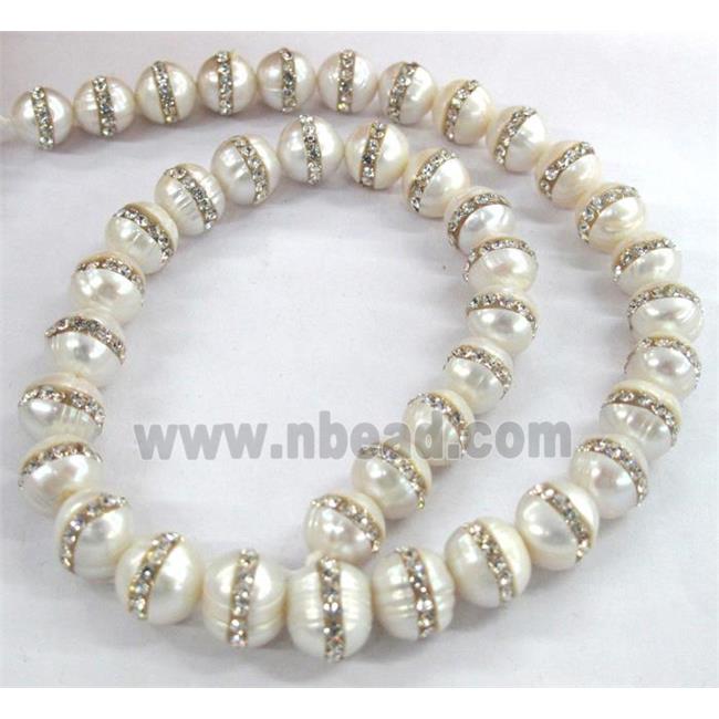 round pearl beads paved rhinestone