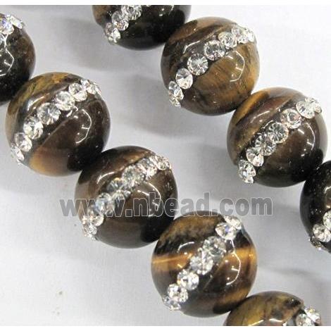 round tiger eye beads paved rhinestone