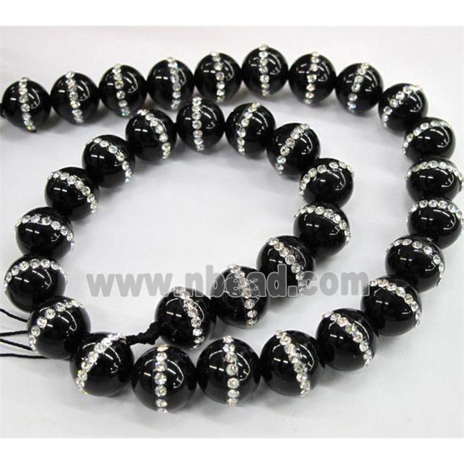 black onyx beads paved rhinestone, round