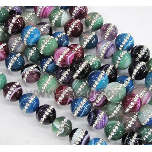 mixed agate beads paved rhinestone, round