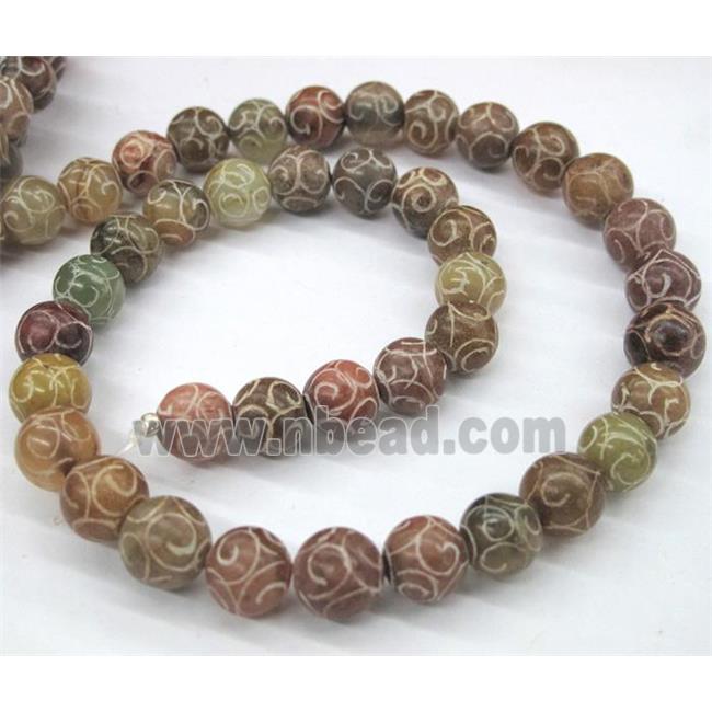 round Chinese Jade Beads, red