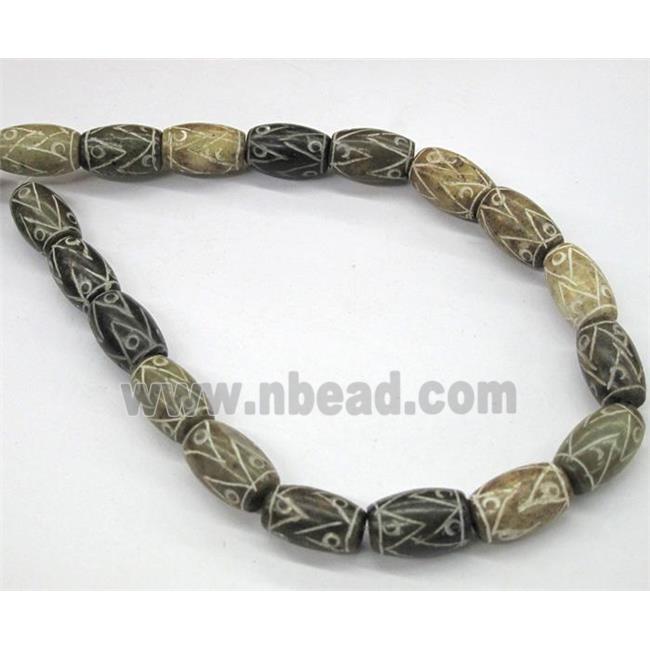 Chinese Jade Beads, barrel, carved