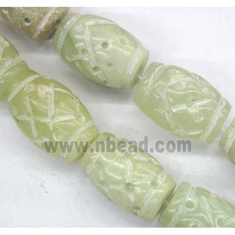 Chinese Jade Beads, barrel, white