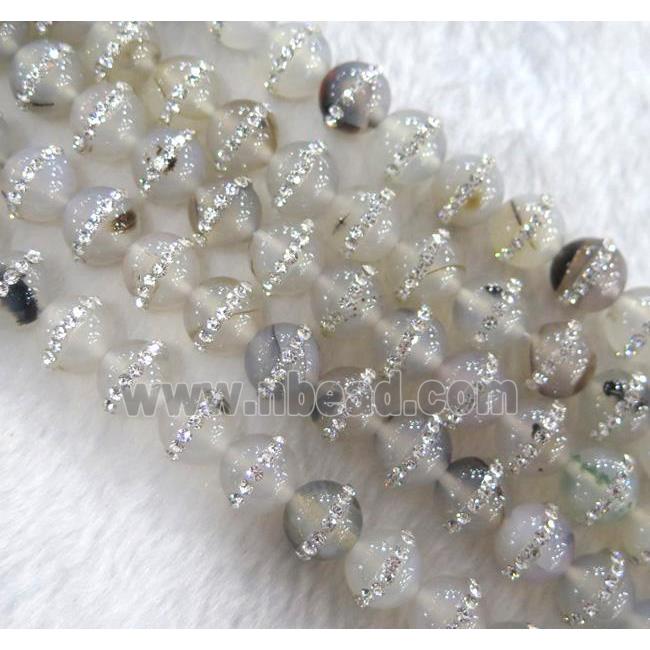 agate beads paved rhinestone, round