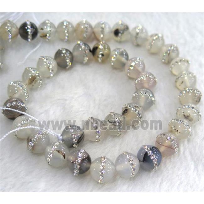 agate beads paved rhinestone, round