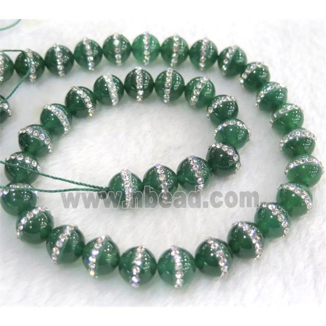 green Agate bead paved rhinestone, round