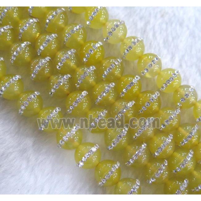 yellow Agate bead paved rhinestone, round