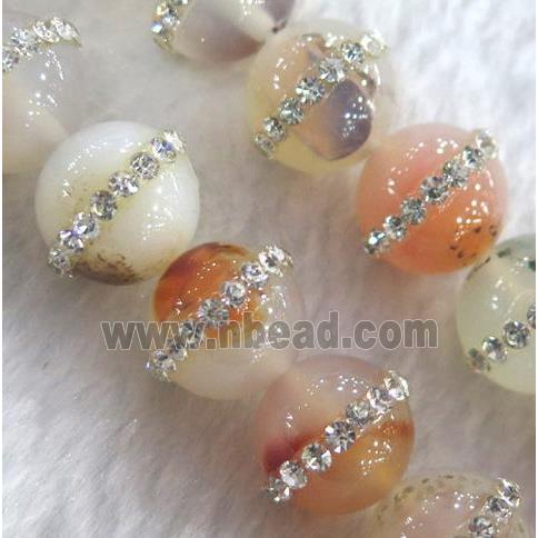 agate bead paved rhinestone, round