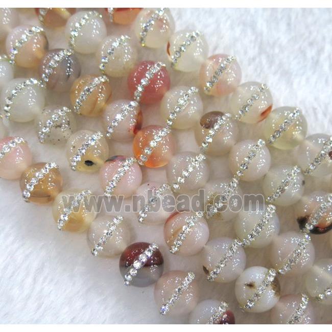 agate bead paved rhinestone, round