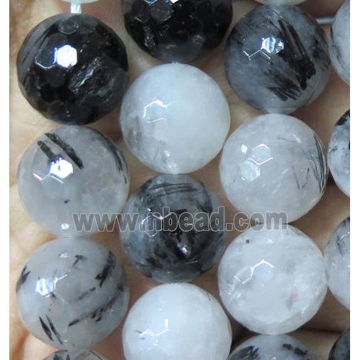 black Rutilated Quartz bead, faceted round