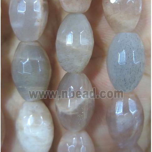 Sunstone bead, faceted barrel