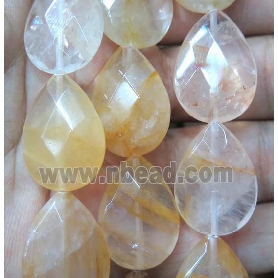 yellow Iron-Quartz beads, faceted teardrop