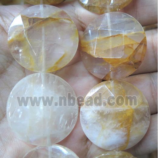 Iron-Quartz bead, faceted flat-round, yellow