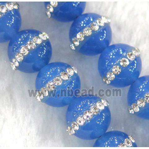 paved rhinestone agate beads, round, blue