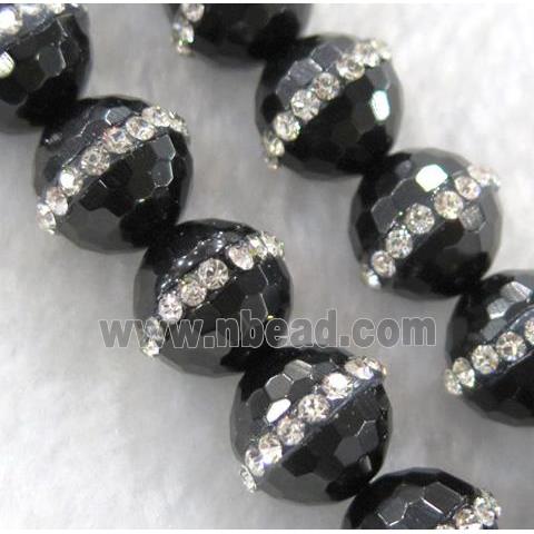 black agate beads with rhinestone, faceted round