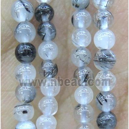 Black Rutilated Quartz Beads, round, tiny