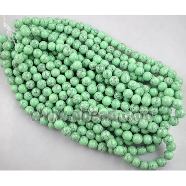 turquiose beads, round, green treated