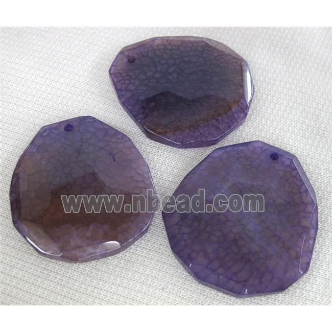 Natural agate stone pendant, freeform, purple