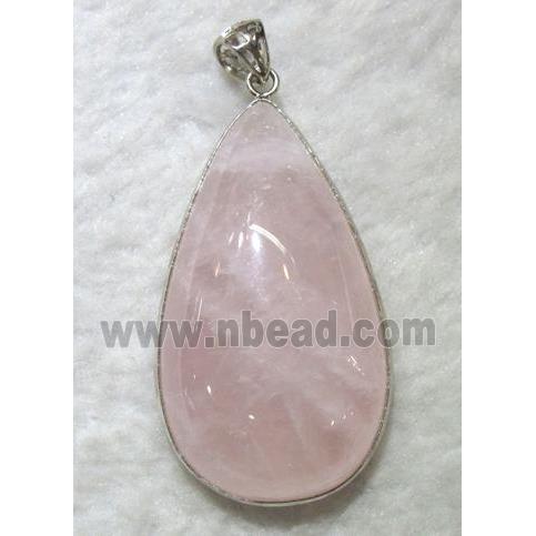 rose quartz pendant, teardrop