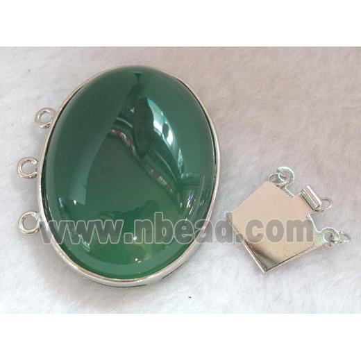 Green agate connector for necklace, bracelet, platinum plated